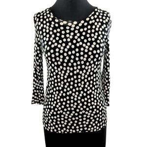 J.CREW Merino Wool Black White Polka Dot Long Sleeve Knit Pullover 06589 Small S